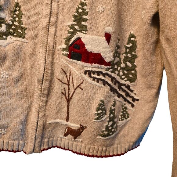 Croft & Barrow winter scene wool angora hair blend cardigan - Picture 4 of 6